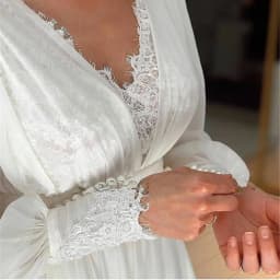 Vintage Lace Wedding Dress Long Puff Sleeves V Neck Chiffon A Line Bridal Gowns Backless Floor Length Elegant Boho Robe De Noiva