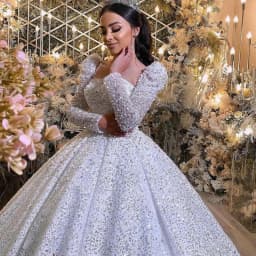Customized Princess Sequined Beading Ball Gown Wedding Dresses 2026 Square Collar Illusion Dubai Bride Gowns Vestido De Noiva