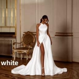 Satin Wedding Dress Halter Neck Pearl Collar Big Bow Open Back High Slit A-Line Bridal Gown Long Train Wedding Bridal Party 2026