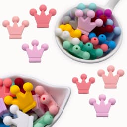 Cute-Idea 10PCs Mini Crown Teether Nursing Pacifier Beads DIY Accessories Chain BPA Free Chewable Teething Soft Baby Product