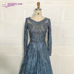 Luxury Handmade Beading Long Sleeve Celebrity Dresses 2020 Dubai Arabic Muslim Elegant Lace Formal Evening Party Gown