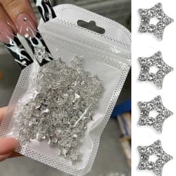 10pcs 3D Silver Pentagram Star Nail Art Alloy Rhinestone Luxury Metal Star Charms Nails Jewelry Gem Manicure Nail Art Decoration