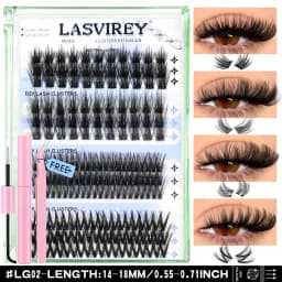 Lasvirey Cluster Lashes Kit DIY Fluffy Lash Clusters 4 IN 1 Mixed Full Set Individual Eyelashes Extension with Lash Bond & Seal