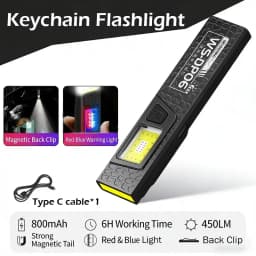 Mini COB LED Flashlight USB C Rechargeable Powerful Work Light with Clip Magnet Waterproof EDC Camping Walking Pocket Lamp