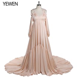 Sexy Shoulderless Satin Photography Gown Pregnancy Shooting Dress Maxi Gown for Photo Shoot Photography Props YEWEN DY21721