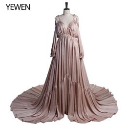 Sexy Shoulderless Satin Photography Gown Pregnancy Shooting Dress Maxi Gown for Photo Shoot Photography Props YEWEN DY21721