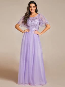 Elegant Evening Dresses Sequin Print Maxi Long with Cap Sleeve A-LINE Ever Pretty of Burgundy Gauze Prom Dresses Of Women