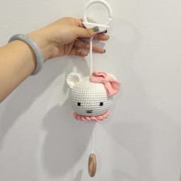 Handmade Crochet Bear Animal Head Knitting Rattle With Music DIY Baby Infant Newborn Teether Sensory Toy
