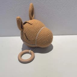 Handmade Crochet Bear Animal Head Knitting Rattle With Music DIY Baby Infant Newborn Teether Sensory Toy