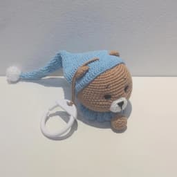 Handmade Crochet Bear Animal Head Knitting Rattle With Music DIY Baby Infant Newborn Teether Sensory Toy