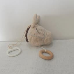 Handmade Crochet Bear Animal Head Knitting Rattle With Music DIY Baby Infant Newborn Teether Sensory Toy