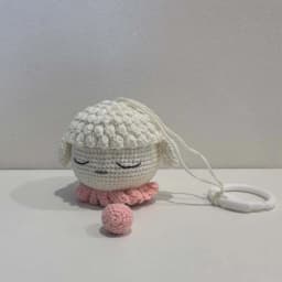 Handmade Crochet Bear Animal Head Knitting Rattle With Music DIY Baby Infant Newborn Teether Sensory Toy