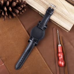 Oil Wax Leather Bund Strap 18mm 19mm 20mm 21mm 22mm Watchband Blue Wristband with Mat Handmade Genuine Leather Watch Accessories