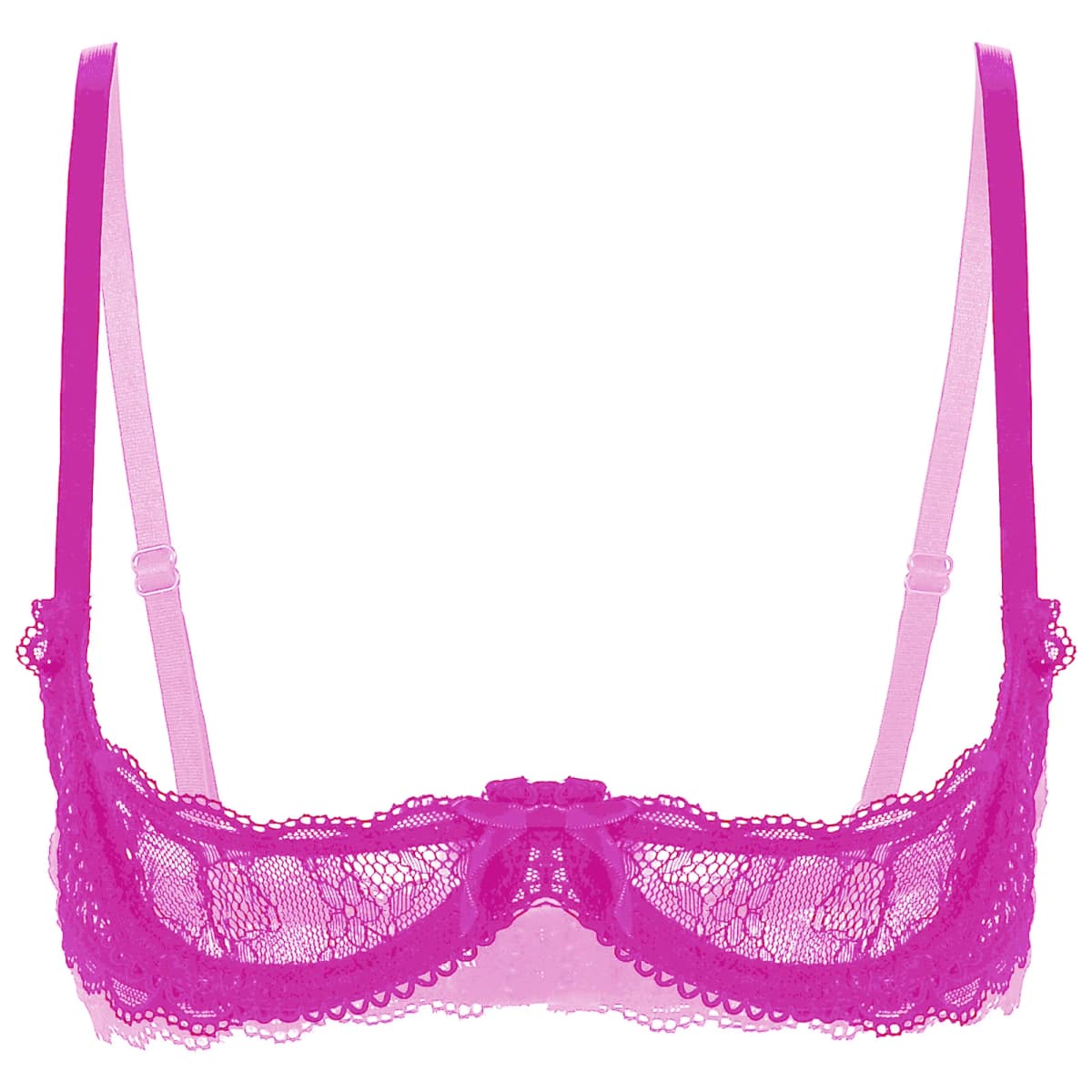 Women's Sheer Lace Lingerie Sexy Half Cup Bare Breast Underwire Push Up Bra Tops Adjustable Straps Unlined Brassiere