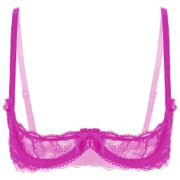 Women's Sheer Lace Lingerie Sexy Half Cup Bare Breast Underwire Push Up Bra Tops Adjustable Straps Unlined Brassiere