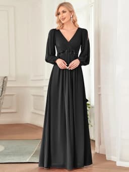 Elegant Evening Dresses Long Lantern Sleeves V-neck Ever Pretty of A-LINE Chiffon Burgundy Flower Beltbelt Prom Dress Women