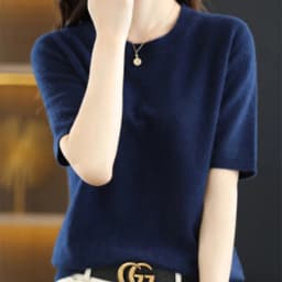 Spring and Summer New Short-sleeved Women O-neck Slim Wool Cotton Blend Pullover Vest T-shirt Knitted Base Sweater