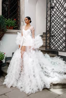 Sexy Wedding Robe Maxi Bride Bathrobe Customized Including Bodysuit Lingerie Women Gowns Tulle Robe Dress For Babyshower
