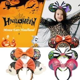Disney Minnie Mickey Ears Headband Holiday Party Sequins Headdress Bows EARS COSTUME Headband Cosplay Plush Adult/Kids Gift