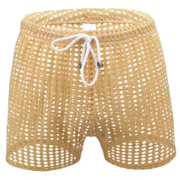 Sexy Mens Causal Shorts Big Mesh Breathable Gym Shorts Fishnet Boxers Transparent Loose Sleep Bottoms Men Hollow Out Swim Trunks
