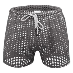 Sexy Mens Causal Shorts Big Mesh Breathable Gym Shorts Fishnet Boxers Transparent Loose Sleep Bottoms Men Hollow Out Swim Trunks