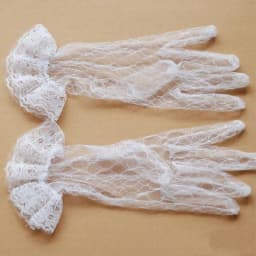 1 Pair White Bridal Wedding Short Gloves Full Fingered Transparent Rhombic Gauze Ruffle Lace Trim Wrist Length Mittens Party