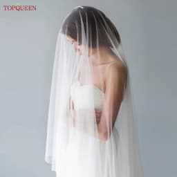 TOPQUEEN Elegant Simple 2 Layer Bridal Veil With Blusher Wedding Veil, Bridal Wedding Accessories Customizable V131