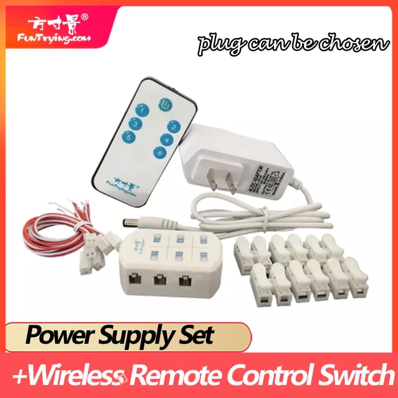 ON/OFF 3V/5V/12V AC/DC Wireless Remote Control Switch&Adapter/Power Supply with 6 Ports Output/Railway Layout/ Road Layout