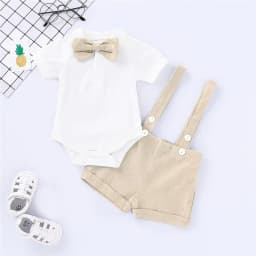 Mini Gentleman Outfit Newborn Baby Boy Formal Costumes Short Sleeve Shirt With Bow + Romper Short Pants Summer Fashion 2 Pcs Set