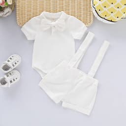 Mini Gentleman Outfit Newborn Baby Boy Formal Costumes Short Sleeve Shirt With Bow + Romper Short Pants Summer Fashion 2 Pcs Set
