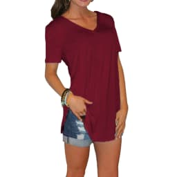 2023 summer women's V-neck short sleeve loose T-shirt hem arc large size solid color leggings women spot