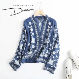 3/4 Sleeve Denim Shirt Women's Spring Summer Soft Jeans V Necks Floral Embroidery Blouses Thin Coat Tops New 2026 T35432M