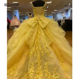 Customized Yellow Quinceanera Dresses 2025 V Neck Lace Appliques Sweet 16 Dress with Bow Birthday Ball Gown Vestidos De 15 Anos