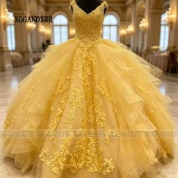 Customized Yellow Quinceanera Dresses 2025 V Neck Lace Appliques Sweet 16 Dress with Bow Birthday Ball Gown Vestidos De 15 Anos