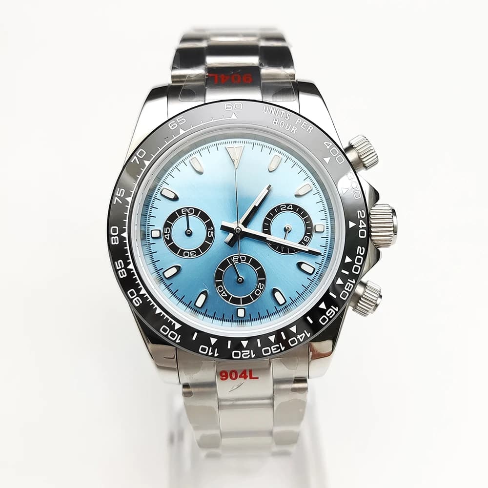 20 Color Business 39mm Quartz Watch Men's Timing Sapphire Crystal VK63 Movement Calendar Luminous Blue Dial Stainless Steel Stra