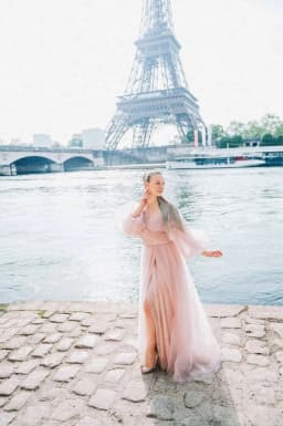 Bafftafe Customized Pink Shiny Tulle Prom Dresses Off Shoulder Long Puff Sleeve Evening Party Gowns Slit Women Wedding Dress