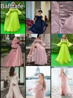 Bafftafe Customized Pink Shiny Tulle Prom Dresses Off Shoulder Long Puff Sleeve Evening Party Gowns Slit Women Wedding Dress