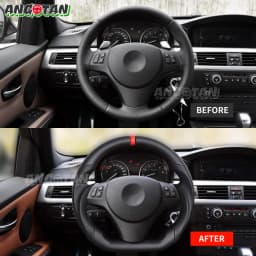 Full Leather Flat Bottom Steering Wheel For BMW E90 E91 E92 E93 E89 328i 335i 325i 2005-2012 Steering Wheel With Paddle Holes Red Top Stripe