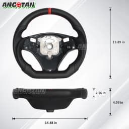 Full Leather Flat Bottom Steering Wheel For BMW E90 E91 E92 E93 E89 328i 335i 325i 2005-2012 Steering Wheel With Paddle Holes Red Top Stripe