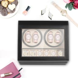 4+6 Brown/Black Watch Winder Automatic Rotation Leather Storage Watch Display Box Case Holder for Store Display, Home Decoration