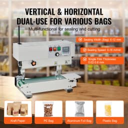 SucceBuy Vertical Band Sealer 6-12 mm Seal Width Continuous Bag Band Sealing Machine for 0.02-0.8 mm Plastic Bags Films Packing