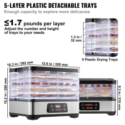 SucceBuy 5 Tray Food Dehydrator Machine 300W Stainless Steel Electric Food Dryer w/ Digital Adjustable Timer & Temperature