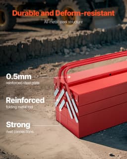 SucceBuy 18in Metal Tool Box 3-Tier 5-Tray Portable Folding Tool Chest Organizer with Handle Toolbox for Warehouse Repair Shop