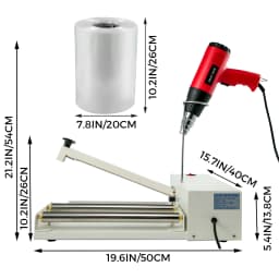 SucceBuy 12/18/24in Shrink Wrap Sealer Laminating Machine W/ Heat Gun 1800W Film Available Roll For PVC POF Film Books Toys Food