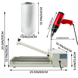 SucceBuy 12/18/24in Shrink Wrap Sealer Laminating Machine W/ Heat Gun 1800W Film Available Roll For PVC POF Film Books Toys Food