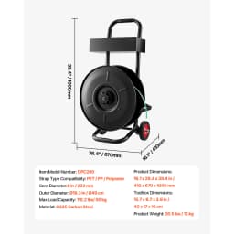 SucceBuy Banding Strapping Cart 8"/16" Core Size Strapping Dispenser with Anti-Retreat Pulleys for PET/PP/Fiber Strapping Coils
