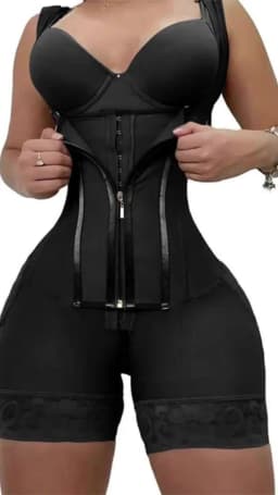 Women's Lace-Trimmed Shapewear Bodysuit - Tummy Control Corset with Adjustable Straps & Zipper, Black, Comfortable Waist Trainer