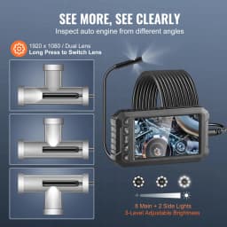 SucceBuy Endoscope Camera Dual Lens Borescope 5" Screen 1080P Inspection Camera with LED Lights Waterproof for Auto Plumbing