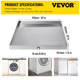 VEVOR Multi-Size Washing Machine Pan Stainless Steel Drip Drain Floor Overflow Catch With Welded Corners Drain Adapter Home Use