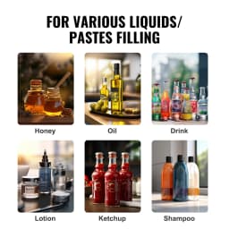 SucceBuy 5-100ml /5-50ml Manual Paste Liquid Filling Machine with Hopper Adjustable Bottle Filler for Milk Water Shampoo Honey